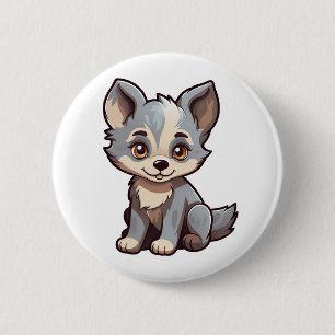Bóton Redondo 5.08cm Ilustração de lobo de desenho animado