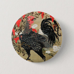 Bóton Redondo 5.08cm Ilustração de Nandina e Rooster de Ito Jakuchu