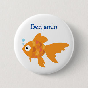 Bóton Redondo 5.08cm Ilustração de Peixe Amigável Dourado