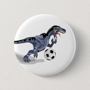 Bóton Redondo 5.08cm Ilustração De Um Dinossauro Raptor Jogando Futebol
