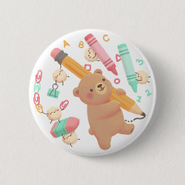 Bóton Redondo 5.08cm Ilustração de volta às aulas do Teddy