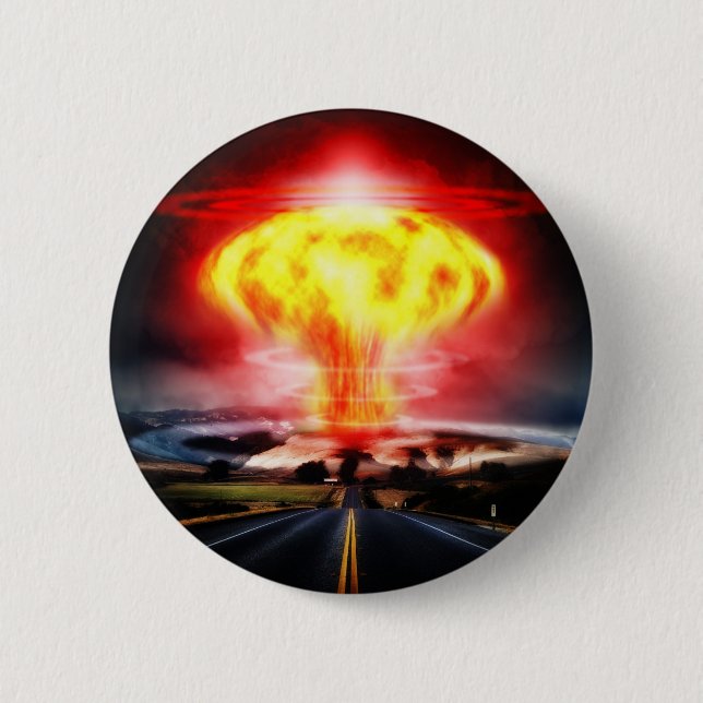 Bóton Redondo 5.08cm Ilustração do cogumelo atómico da explosão nuclear (Frente)