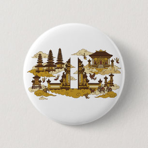 Bóton Redondo 5.08cm Ilustração do Templo Sagrado de Bali Kahyangan Céu