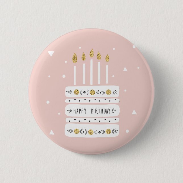 Bóton Redondo 5.08cm Ilustração Dourada de Bolo de Aniversário do Paste (Frente)