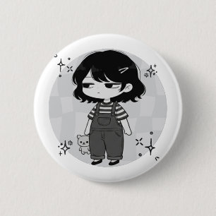 Bóton Redondo 5.08cm Ilustração Estética de Garota Chibi 'Estou Farta'
