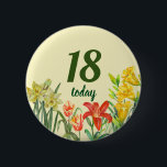 Bóton Redondo 5.08cm Ilustração Floral das Flores de Mola de Água<br><div class="desc">Projetado com base na minha ilustração aquosa de tulipas amarelas de papagaio,  daffodils,  lírio laranja e lírios amarelos do dia. Uma bela combinação de cores brilhantes das flores de primavera. Personalizável no Zazzle com seu próprio texto para um design personalizado. Veja na minha loja os itens correspondentes!</div>