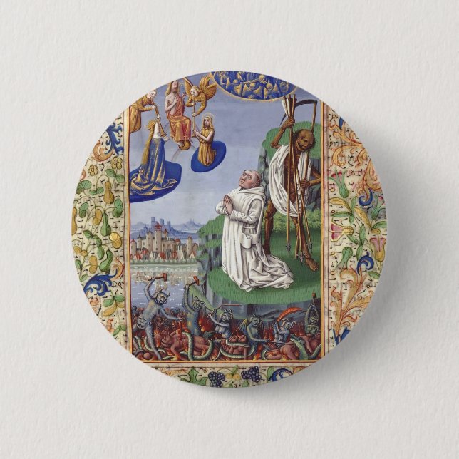 Bóton Redondo 5.08cm Ilustração Medieval de São Bernardo de Claraval (Frente)