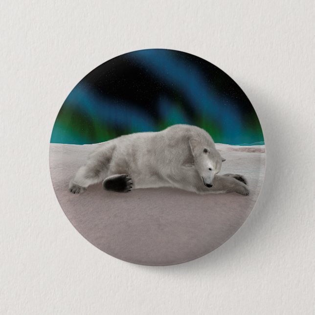 Bóton Redondo 5.08cm Ilustração Pacífica de Urso Polar na Natureza Árti (Frente)