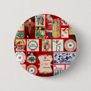 Bóton Redondo 5.08cm Ilustração Quadrada do Bloco de Natal Adventício A