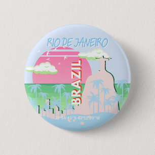 Bóton Redondo 5.08cm Ilustração Viagem de Arte Azul no Rio de Janeiro