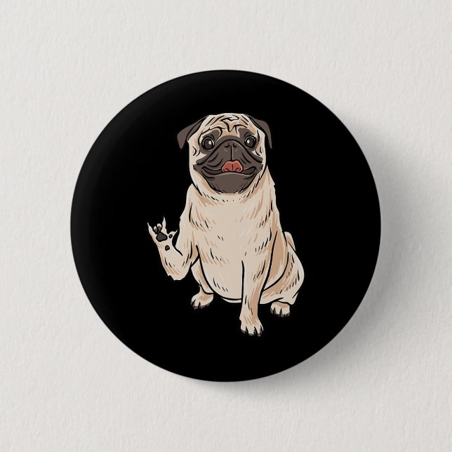 Bóton Redondo 5.08cm Ily Pug Cachorro Sinal Gestual Asl Surdo Perda Aud (Frente)