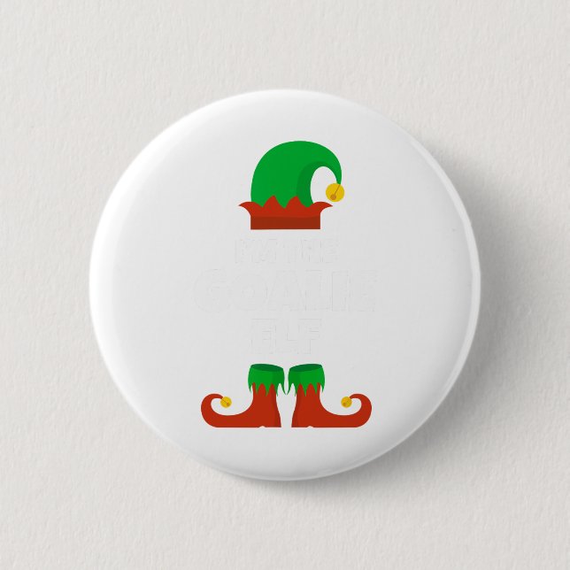 Bóton Redondo 5.08cm I'm The Goalie Elf Family Pajama Christmas Hockey  (Frente)