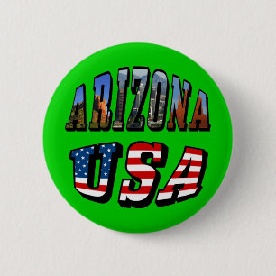Bóton Redondo 5.08cm Imagem de arizona e Texto de Sinalizador EUA