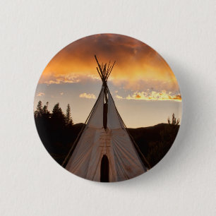 Bóton Redondo 5.08cm Imagem indiana do vertical do por do sol do Teepee