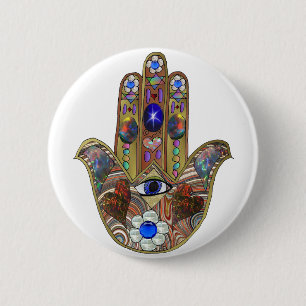 Bóton Redondo 5.08cm Impressão de Arte Opala Hamsa Judaica Corações Flo
