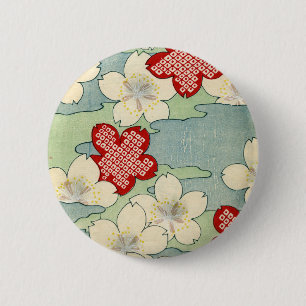 Bóton Redondo 5.08cm Impressão de Woodblock das flores do Dogwood