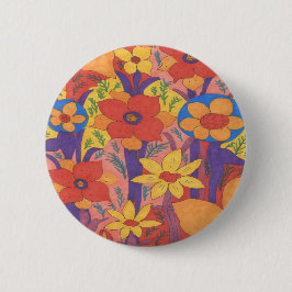 Bóton Redondo 5.08cm Impressão do Jardim Laranja Bold Bohemian