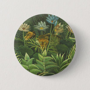 Bóton Redondo 5.08cm Impressão Vintage de Leão na Selva Tropical de Hen