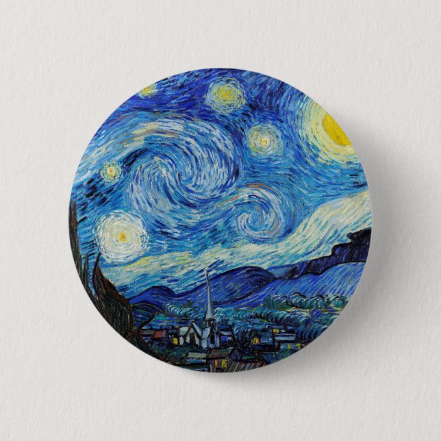 Bóton Redondo 5.08cm Impressionismo Vincent Van Gogh Starry Night (Frente)