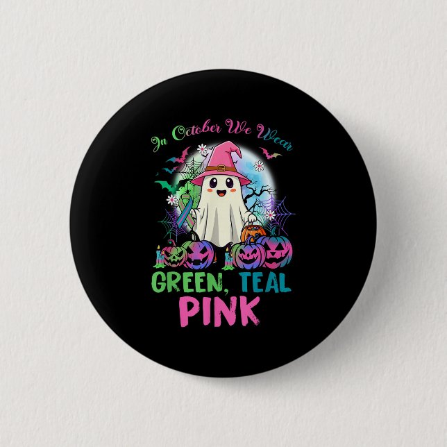 Bóton Redondo 5.08cm In October We Wear Teal Nk Halloween Metastatic Br (Frente)