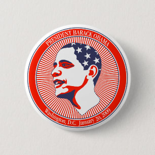 Bóton Redondo 5.08cm Inauguração de Obama em branco e azul vermelhos