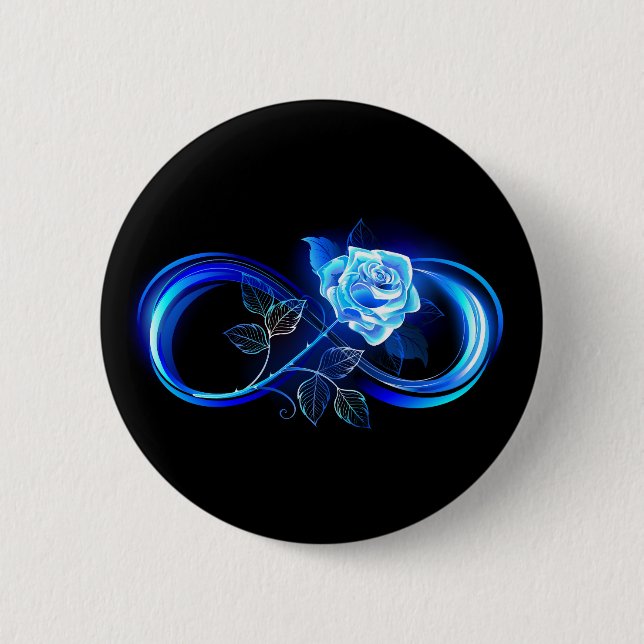 Bóton Redondo 5.08cm Infinito brilhante com rosa azul (Frente)