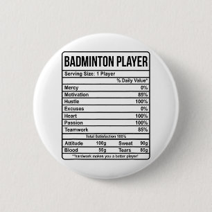 Bóton Redondo 5.08cm Informações do Jogador de Badminton e Fatos Nutric