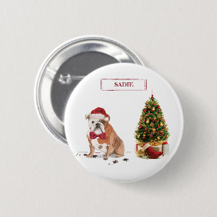 Bóton Redondo 5.08cm Inglês Buldogue Engraçado Cachorro de Natal com Ár