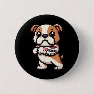 Bóton Redondo 5.08cm Inglês Buldogue I Love Grandma Funny Dog Tattoo