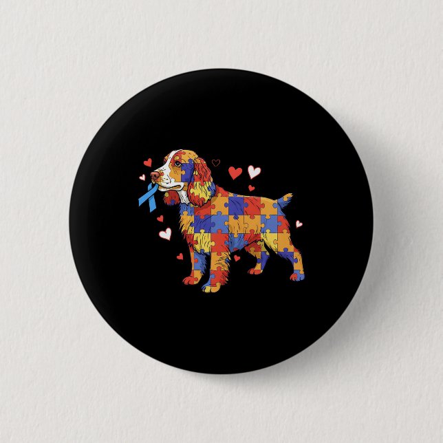Bóton Redondo 5.08cm Inglês Springer Spaniel Quebra-cabeça Autism Awarn (Frente)