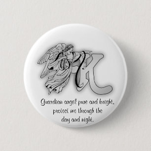 Bóton Redondo 5.08cm Inicial do alfabeto do monograma do anjo da letra