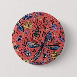 Bóton Redondo 5.08cm Insetos de porta em vermelho-coral