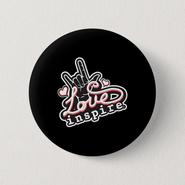 Bóton Redondo 5.08cm inspire Love ASL ILY Hand Sign Language Daf Aware (Frente)