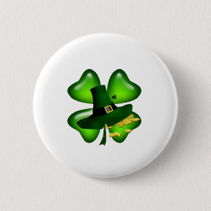 Bóton Redondo 5.08cm Irish Four Leaf Clover Lucky Shamrocks