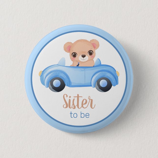 Bóton Redondo 5.08cm Irmã Ser Bear Boy Shower Button (Frente)