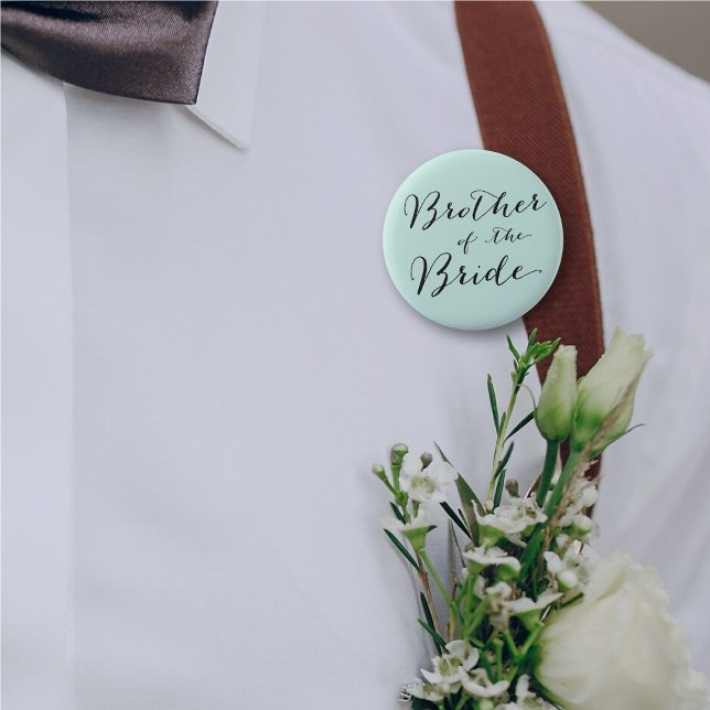 Bóton Redondo 5.08cm Irmão do Bloco de Noiva Botão de Festa de Noiva (BROTHER OF THE BRIDE Classic Script Wedding Bridal Party Pinback Button @ fatfatin_blue_knot)