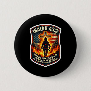 Bóton Redondo 5.08cm Isaiah 43 2 bombeiro fogo oração patriota bandeira