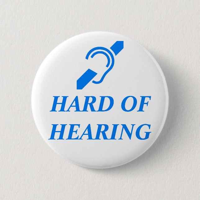 Bóton Redondo 5.08cm ISD com deficiência auditiva, azul no branco (Frente)