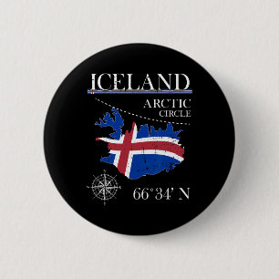 Bóton Redondo 5.08cm Islândia - Círculo Polar - Bandeira Islandesa Ilha