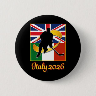 Bóton Redondo 5.08cm Itália 2026 Hóquei no Gelo Reino Unido Bandeira It