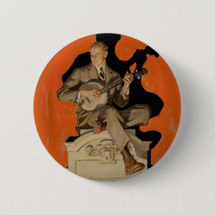 Bóton Redondo 5.08cm J.C. Leyendecker Tocador de Banjo 1920 Arte Deco A