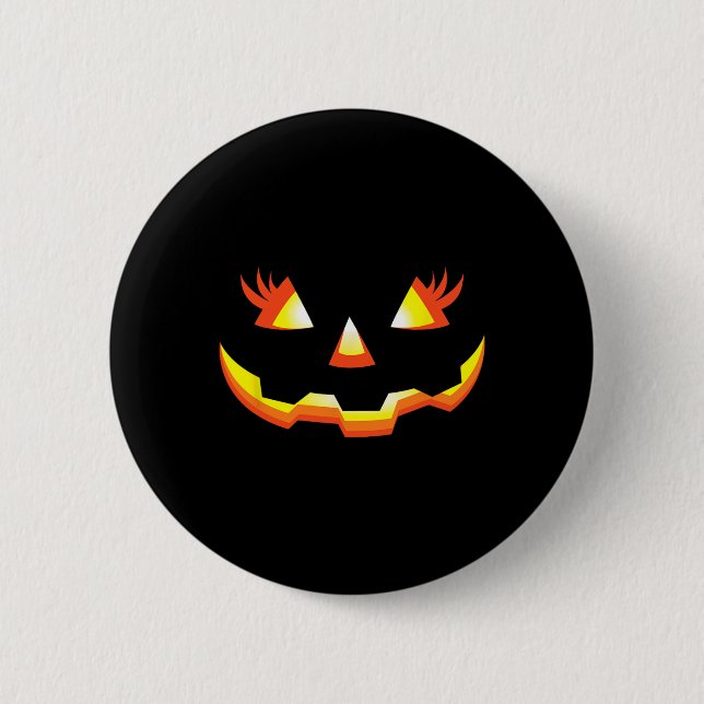 Bóton Redondo 5.08cm Jack O Lanterna Face Pumpkin Eyelashes Halloween C (Frente)