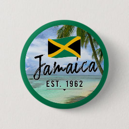 Bóton Redondo 5.08cm "Jamaica Est. 1962" Beach With Jamaica Flag Art