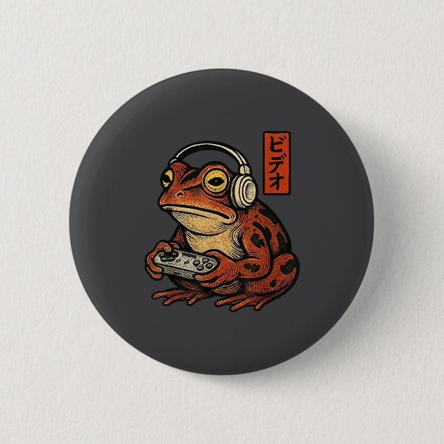 Bóton Redondo 5.08cm Japanese Gamer Frog Art Men Women Boys Funny Vinta (Frente)