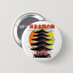 Bóton Redondo 5.08cm Japão, terra do logotipo do templo sol ascensão