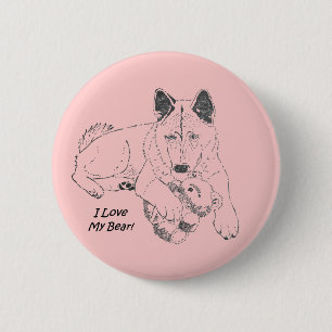 Bóton Redondo 5.08cm Japonês bonito akita com arte cor-de-rosa do urso