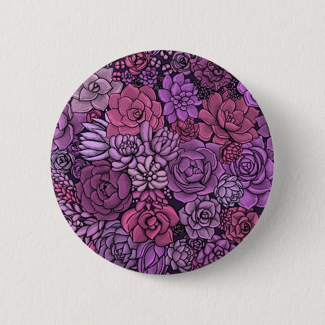Bóton Redondo 5.08cm Jardim de sucata em rosa e violeta (Frente)