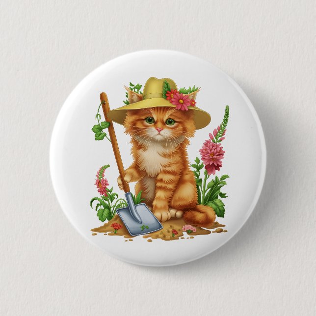 Bóton Redondo 5.08cm Jardinagem com Gatos (Frente)