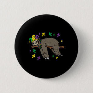 Bóton Redondo 5.08cm Jester Sloth Lazy Day Animal Cute Engraçado Mardi