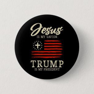 Bóton Redondo 5.08cm Jesus É Meu Salvador Trump É Meu Presidente Bandei